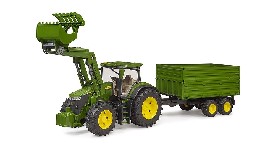 Traktorius su krautuvu ir priekaba bruder 03155 john deere 7r 350