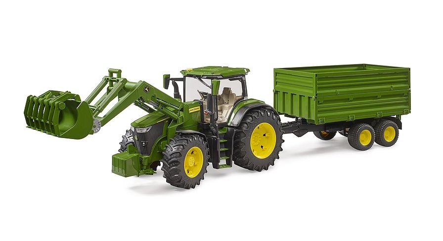 Traktorius su krautuvu ir priekaba bruder 03155 john deere 7r 350