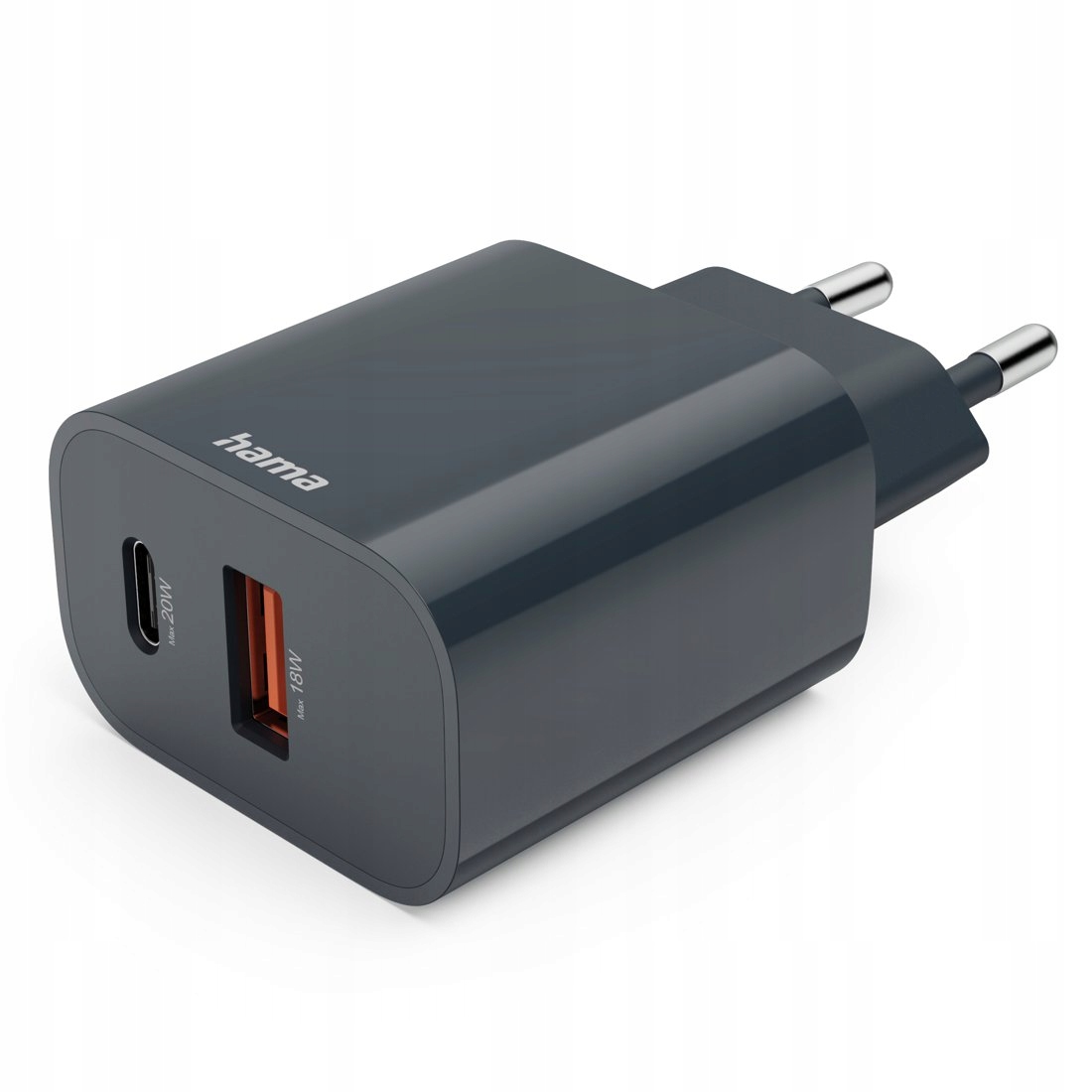 Adapteris Hama USB-C and USB-A Fast Charger, 20W Power Delivery, Compact Design