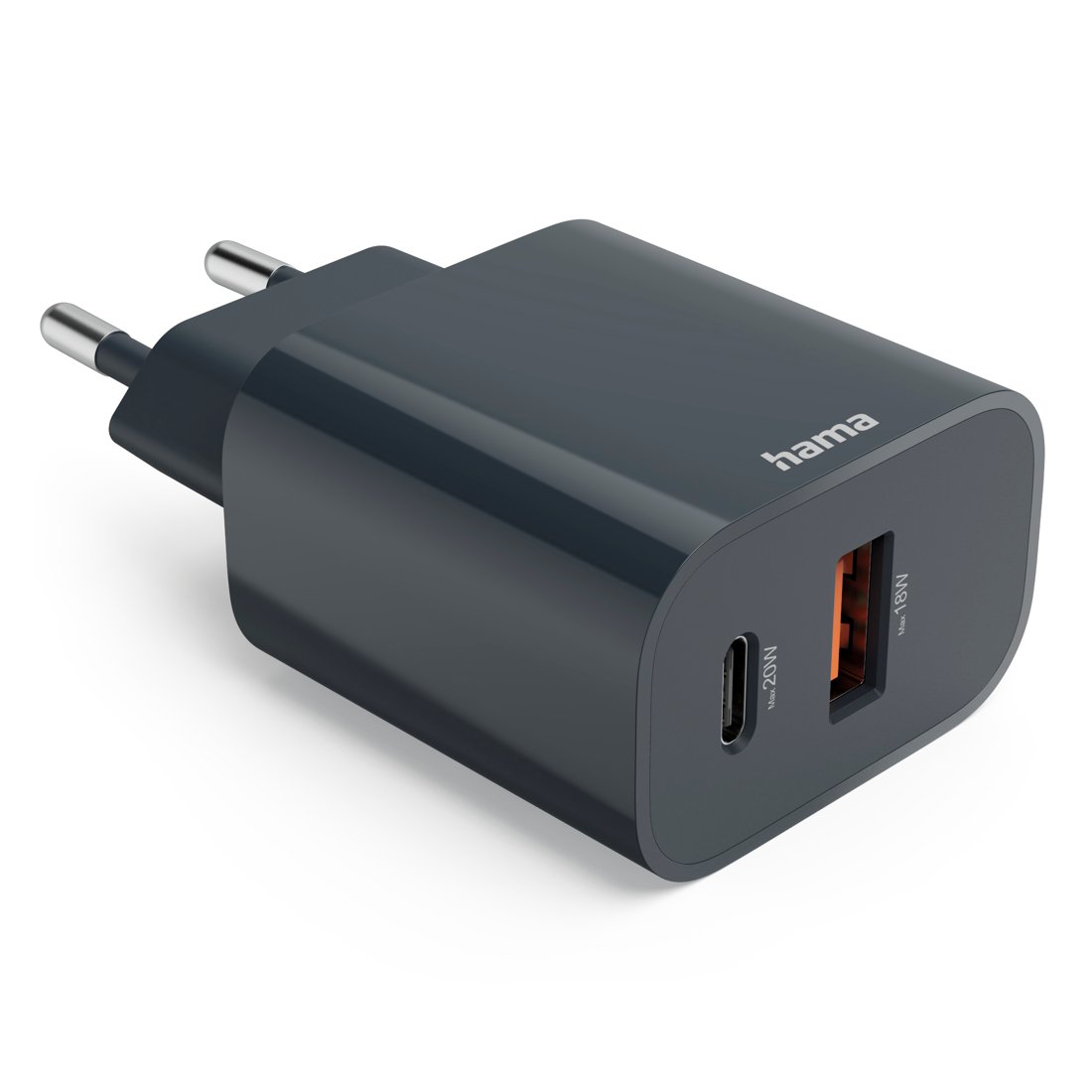 Adapteris Hama USB-C and USB-A Fast Charger, 20W Power Delivery, Compact Design