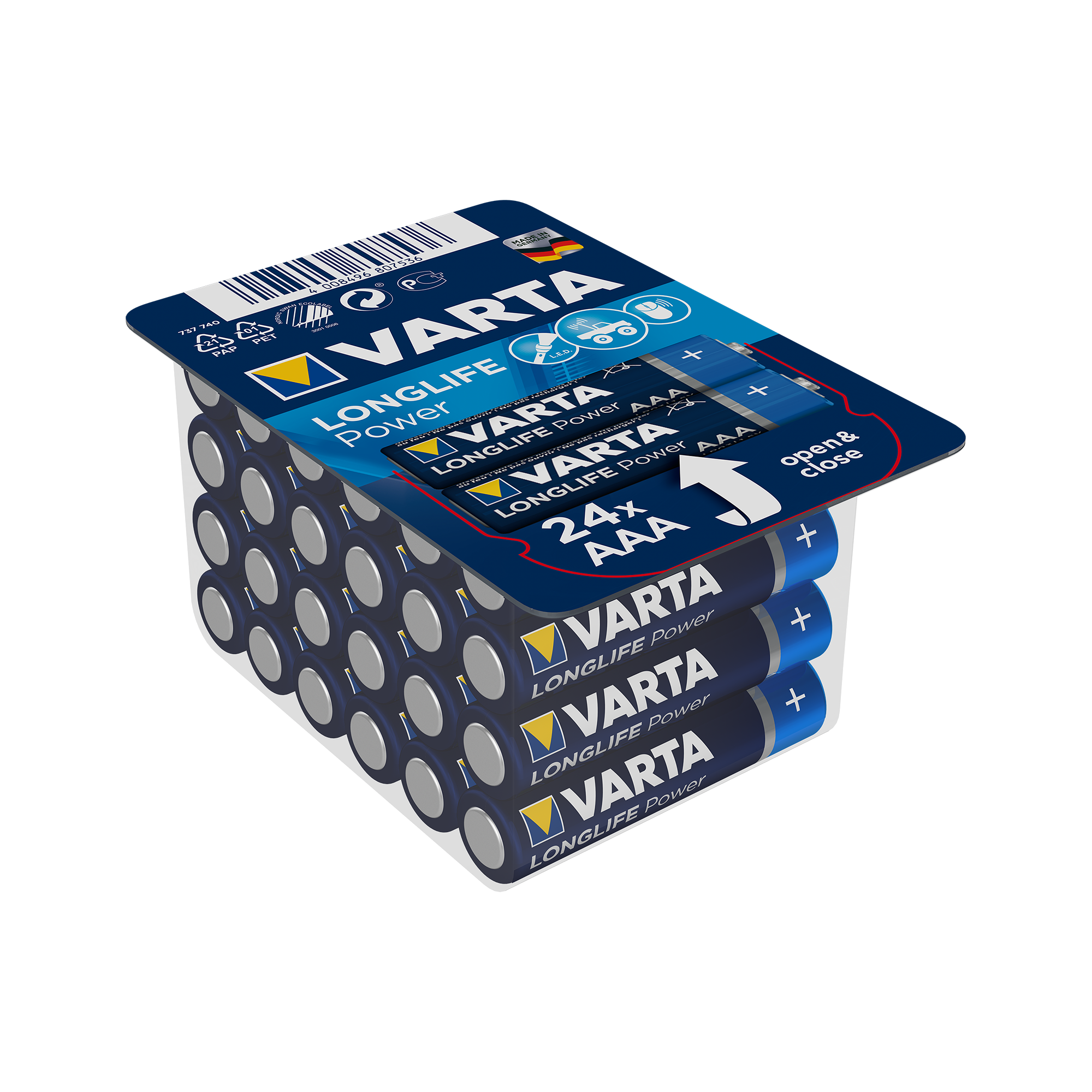 Akumuliatorius šarminė baterija varta lr03 high energy longlife power 24 vnt. dėžutėje