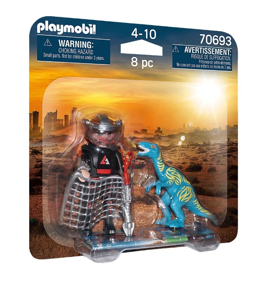 70693 playmobil® duo pack velociraptorius ir dinozaurų gaudytojas