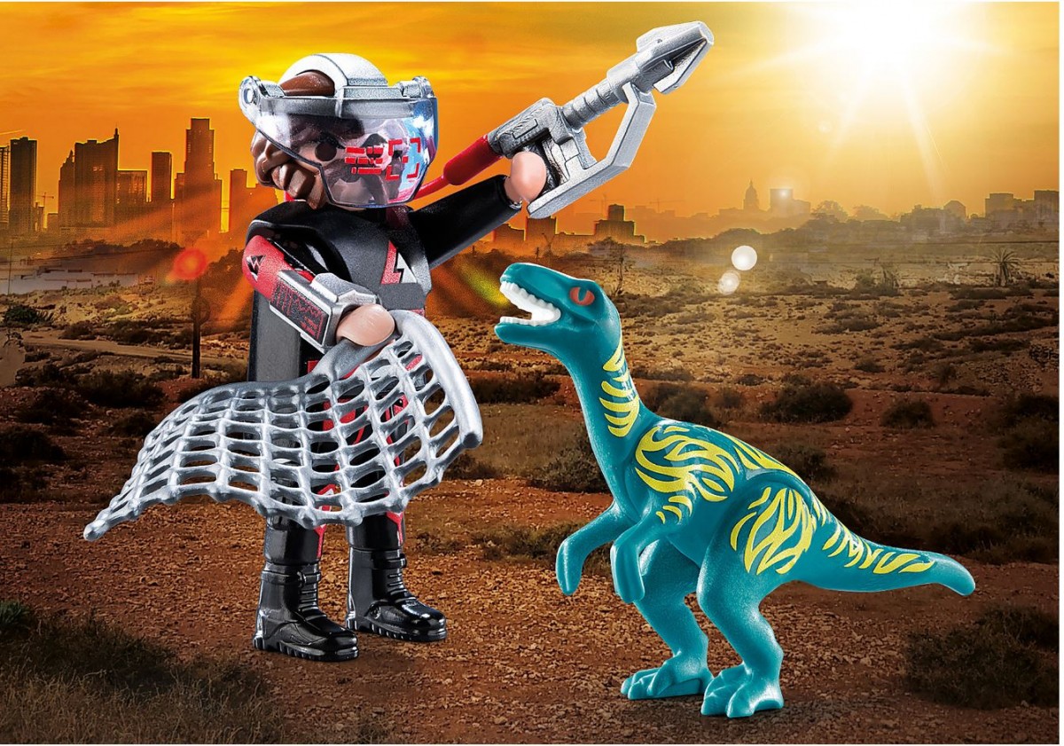 70693 playmobil® duo pack velociraptorius ir dinozaurų gaudytojas
