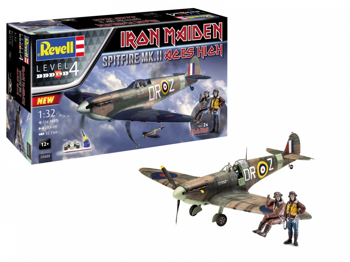 Revell - spitfire mk.ii aces high 35th anniversary iron maiden dovanų komplektas, 1/32, 05688