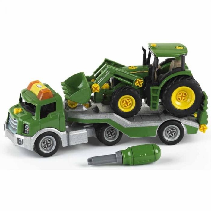 Vilkikas su traktorium ant priekabos „john deere“