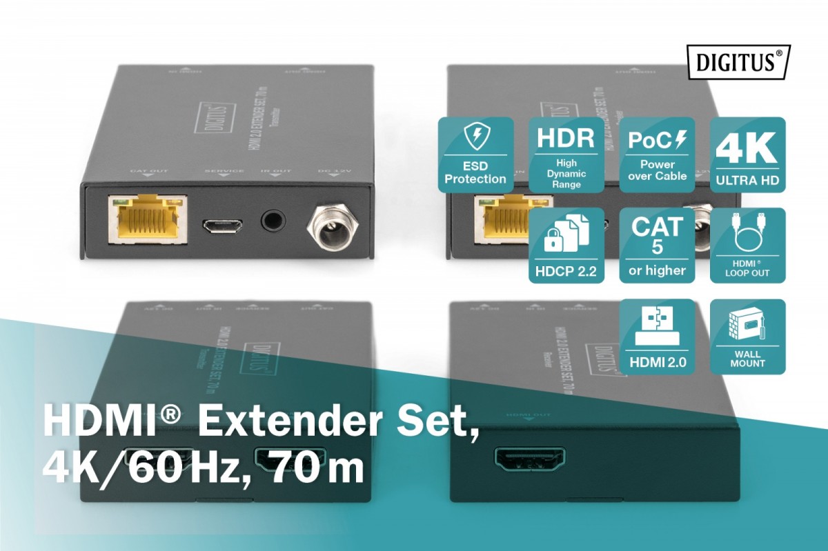 Priedas digitus ds-55506, rj45/hdmi/micro usb/ir