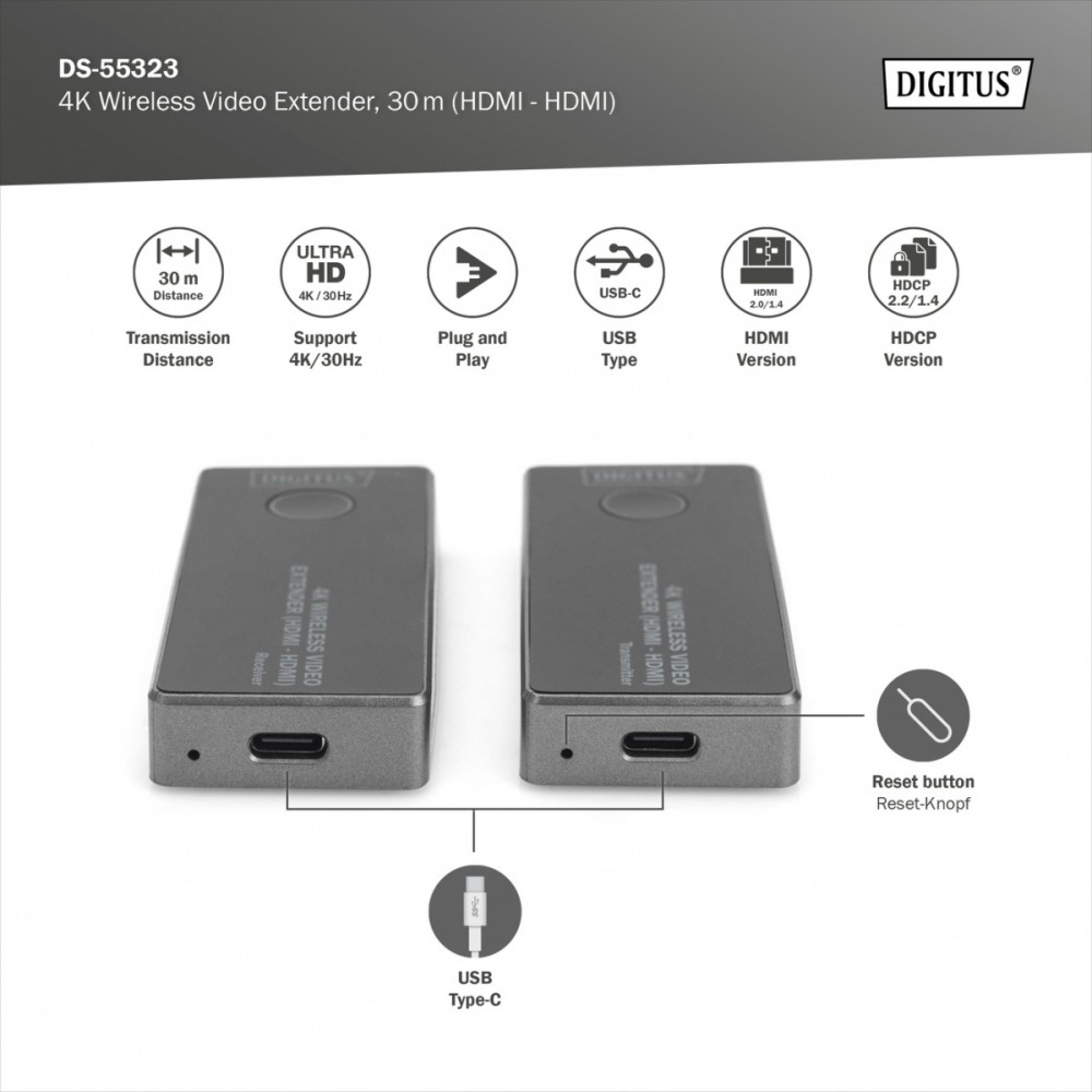 Assman elektroninis digitus 4k belaidžio hdmi prailginimo rinkinys