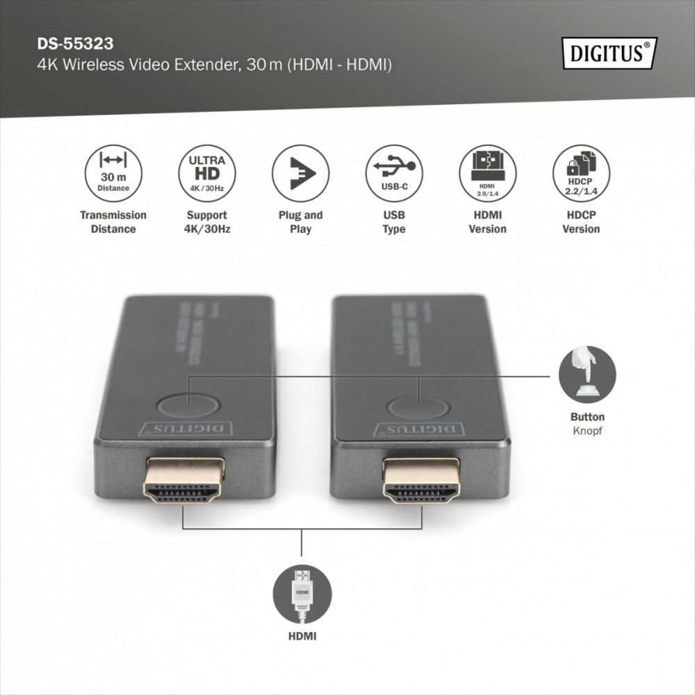 Assman elektroninis digitus 4k belaidžio hdmi prailginimo rinkinys