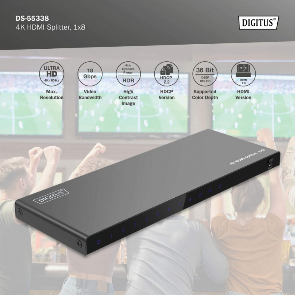 Assman elektroninis digitus 1x8 hdmi skirstytuvas 4k / 60hz hdcp