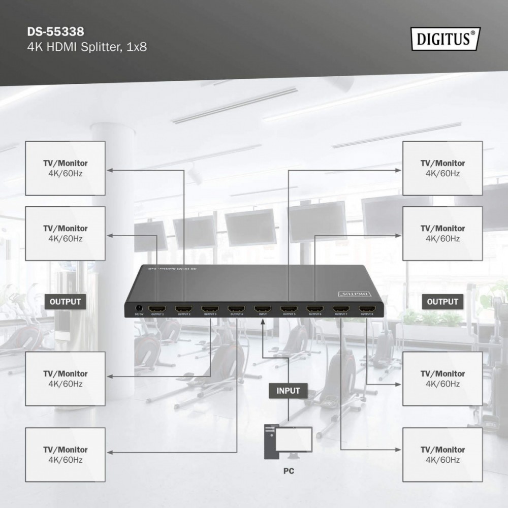 Assman elektroninis digitus 1x8 hdmi skirstytuvas 4k / 60hz hdcp