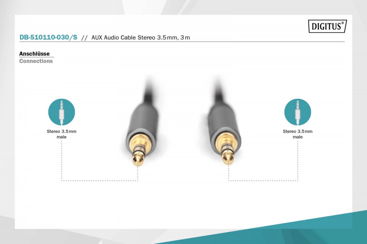 Magnetola 3m juodo nailono stereo minijack audio kabelis 3.5mm/3.5mm m/m