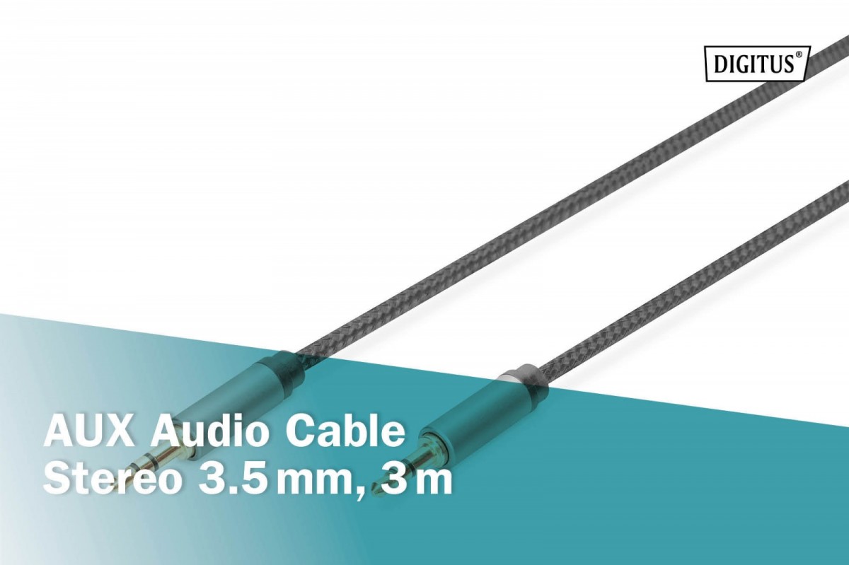 Magnetola 3m juodo nailono stereo minijack audio kabelis 3.5mm/3.5mm m/m