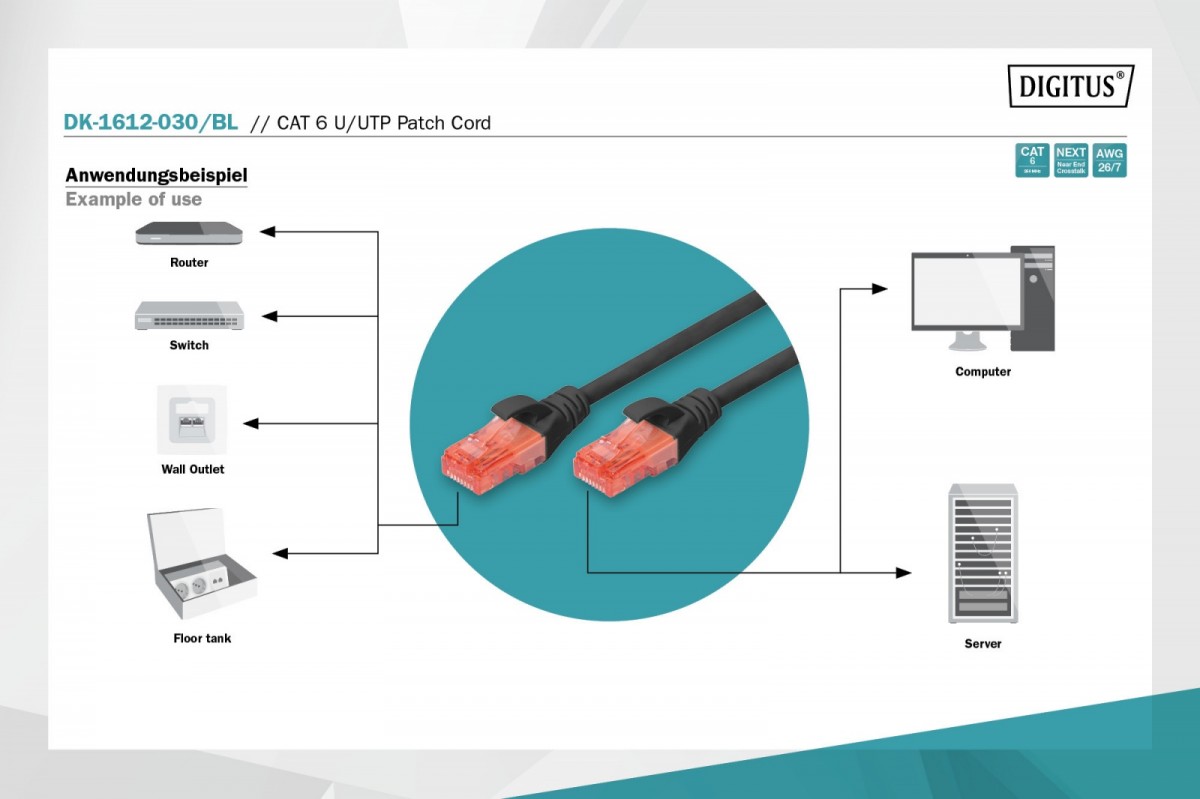Tinklo laidas digitus dk-1612-030/bl, rj45, 3 m