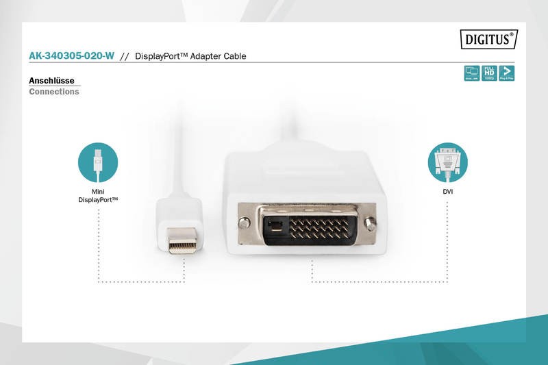 Assman kabel displayport 1.1a mini dp-dvi typa mm 2.0m