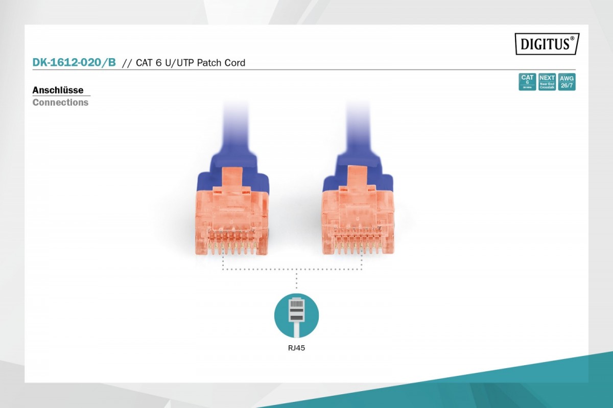 Tinklo laidas digitus dk-1612-020/b, rj45, 2 m