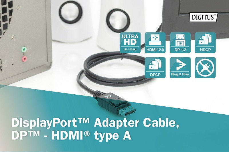 Hdmi laidas assmann ak-340303-030-s, hdmi/dp, 3 m