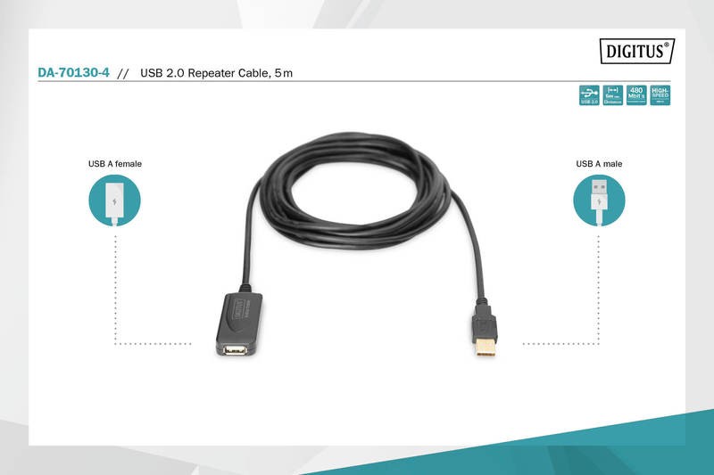 Assmann - (repeater) usb a /m - usb a 5m s/usb2.0