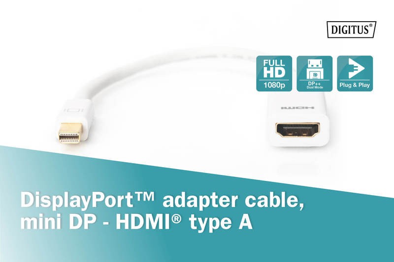 Assmann minidp->hdmi adapteris 0.15m
