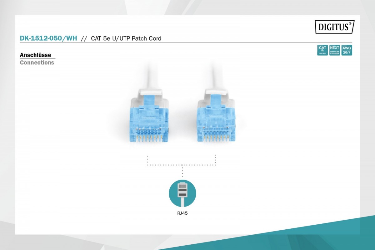 Tinklo laidas digitus dk-1512-050/wh, rj45, 5 m