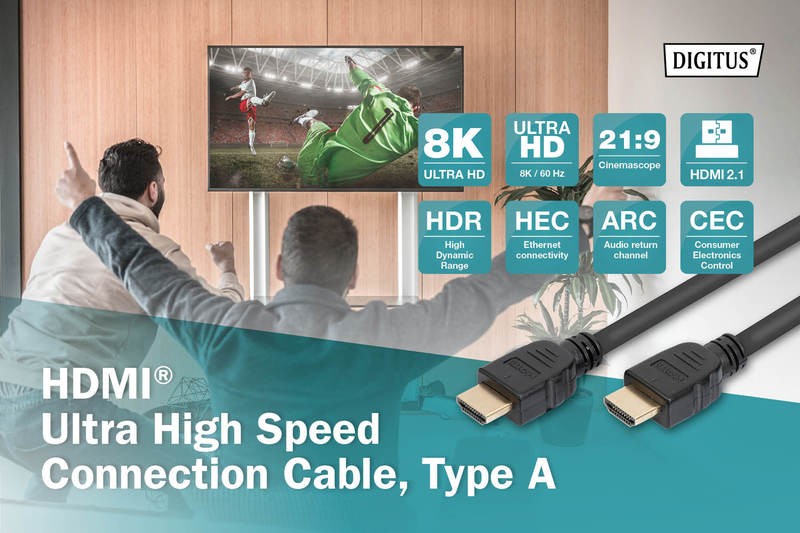 Hdmi laidas digitus ak-330124-020-s, hdmi, 2 m