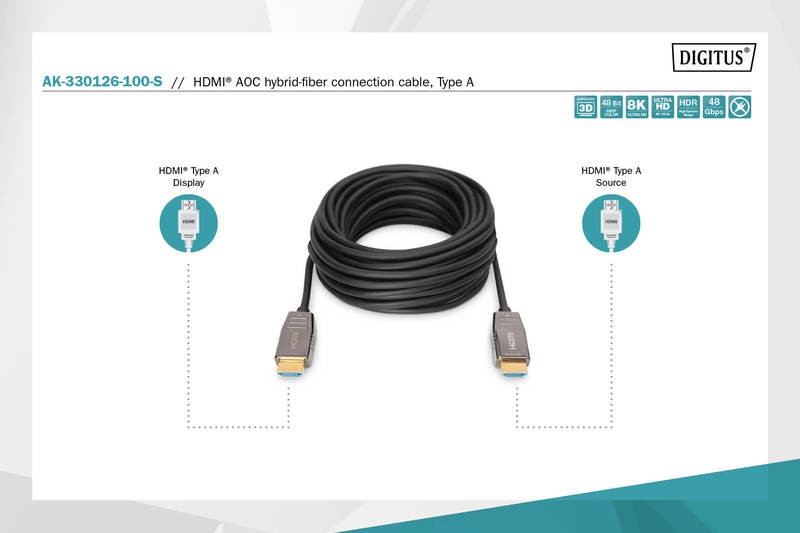 Hdmi laidas digitus ak-330126-100-s, hdmi, 10 m