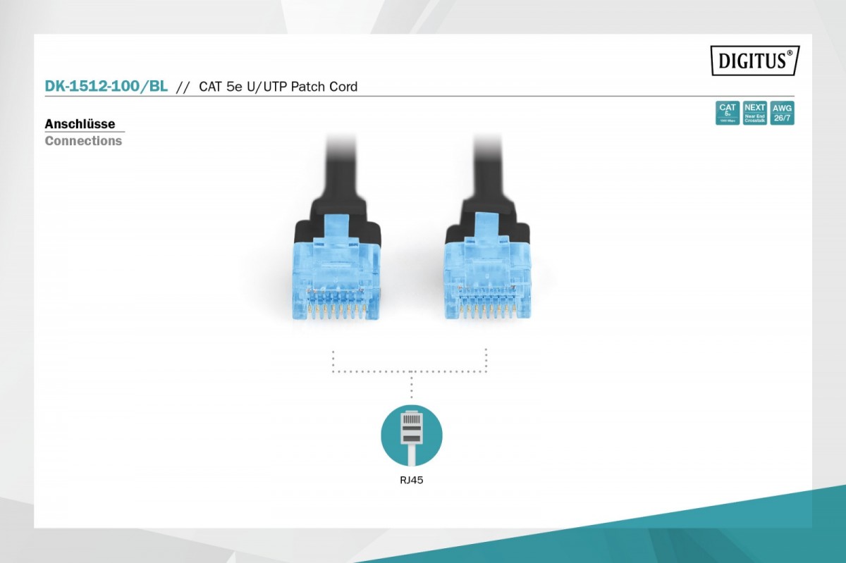 Tinklo laidas digitus dk-1512-100/bl, rj45, 10 m
