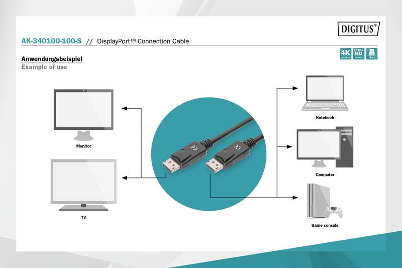 Hdmi laidas digitus, dp, 10 m