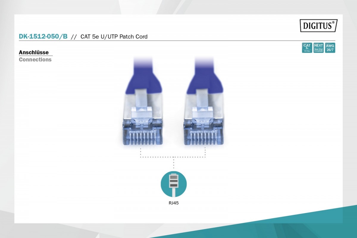 Tinklo laidas digitus dk-1512-050/b, rj45, 5 m