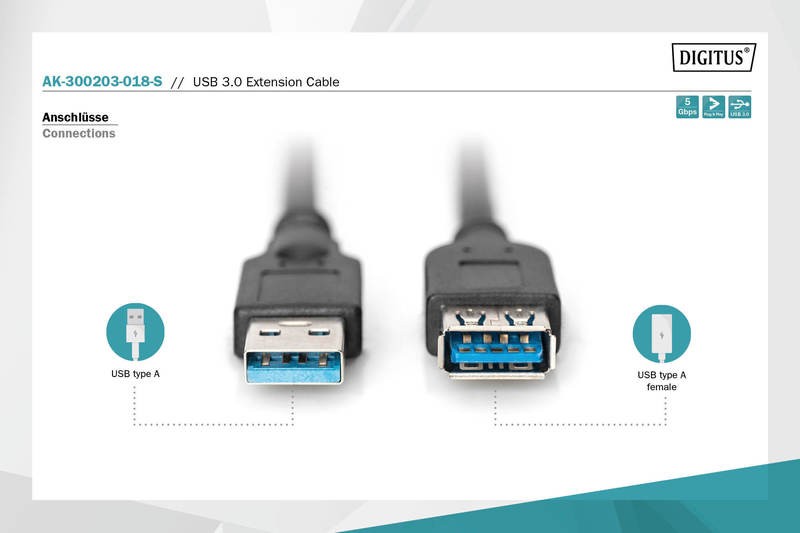 Tinklo laidas assmann, usb-a m/f, 1.8 m