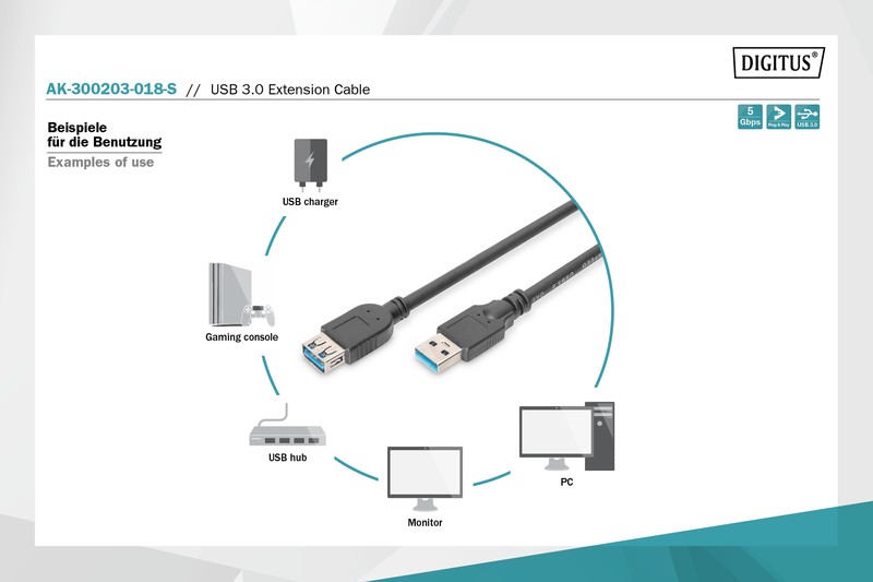 Tinklo laidas assmann, usb-a m/f, 1.8 m