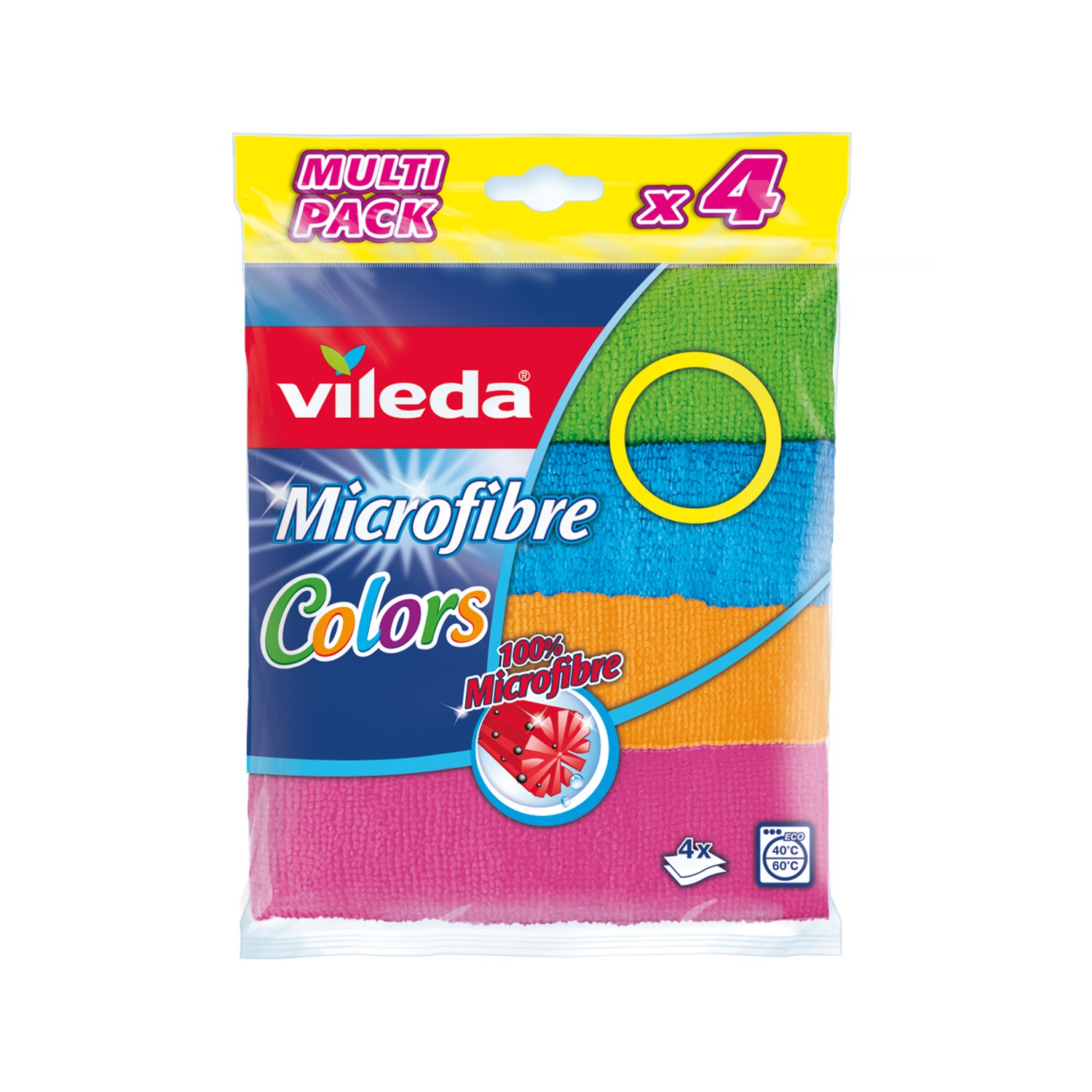 Vileda mikrofibros šluostė, įvairių spalvų, 4 vnt