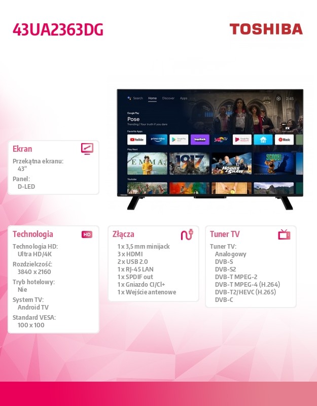 LED televizorius 43 colių su Chromecast ir Dolby Atmos