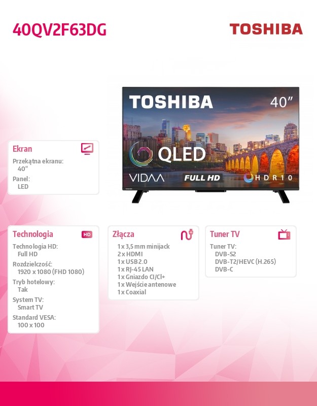 Toshiba qled 40 colių televizorius su full hd ir dts