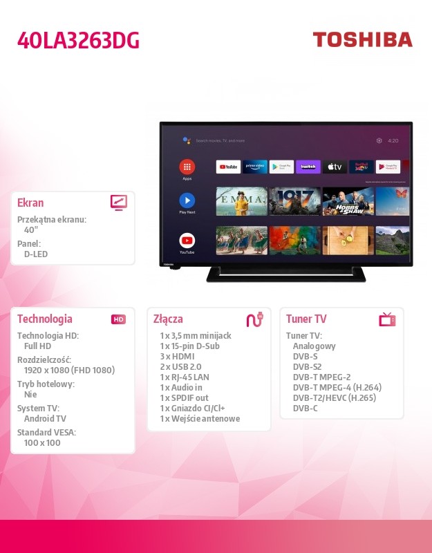 40 colių „full hd“ televizorius toshiba su „android tv“
