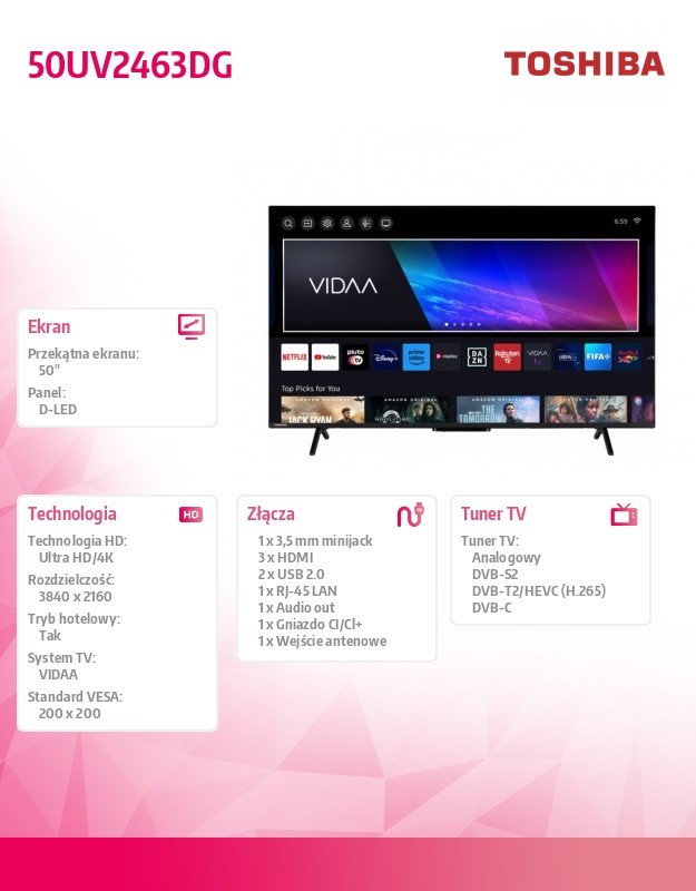 Toshiba 50 colių 4k hdr ultra hd televizorius