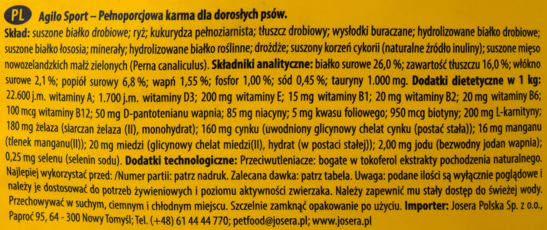 Josera josidog agilo sport su paukštiena ir ryžiais, 15 kg