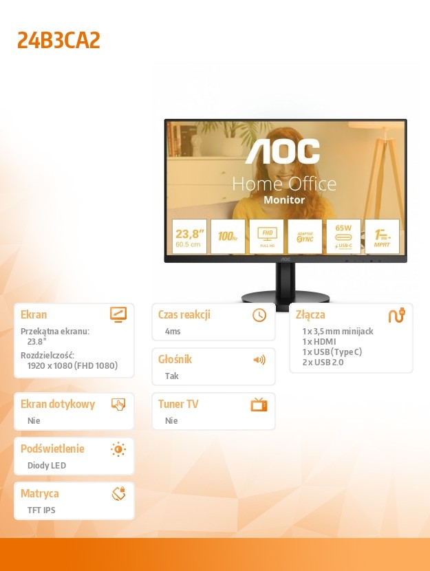 Monitorius pc aoc 24b3ca2, 23.8