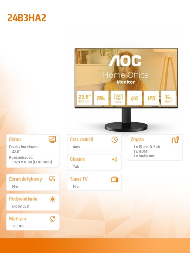 Monitorius aoc 24b3ha2, 24