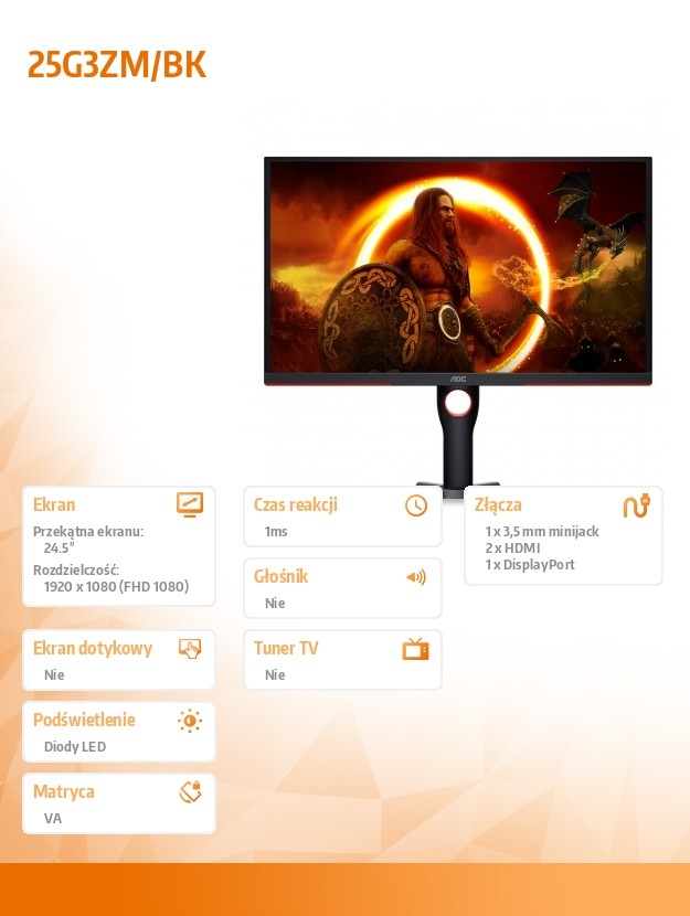 Monitorius aoc 25g3zm/bk, 24.5
