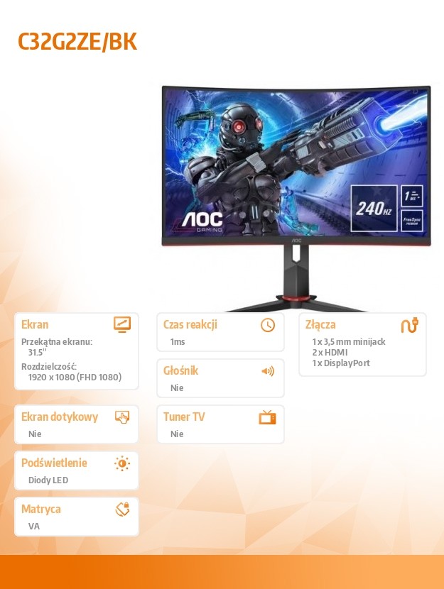 Monitorius aoc c32g2ze/bk, 31.5