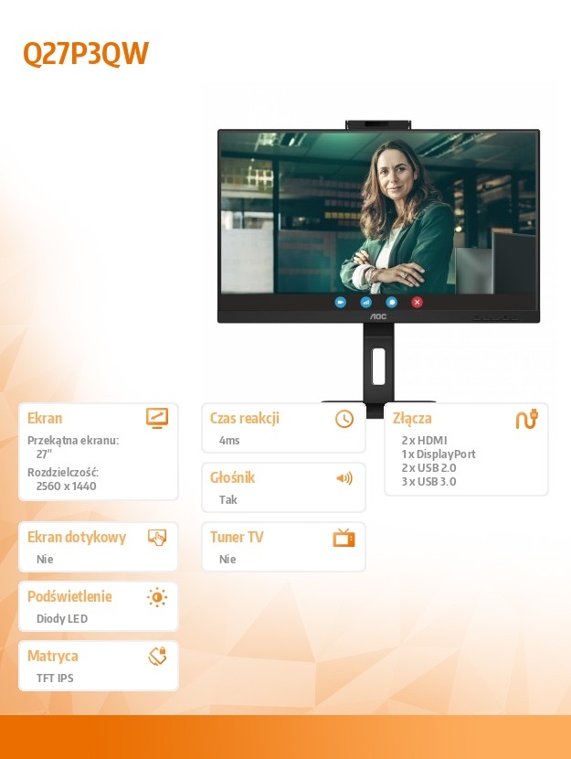 Monitorius aoc q27p3qw, 27