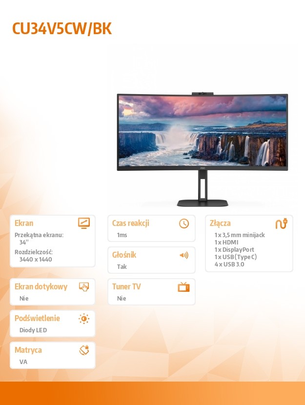 Monitorius aoc cu34v5cw/bk, 34