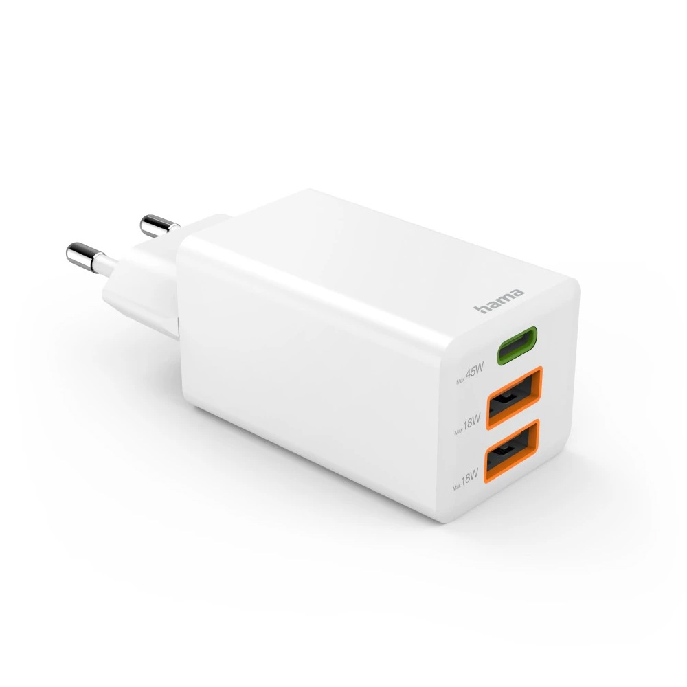 Adapteris Hama Greito Įkrovimo Adapteris, 45 W, 1x USB-C PD, 2x USB-A QC