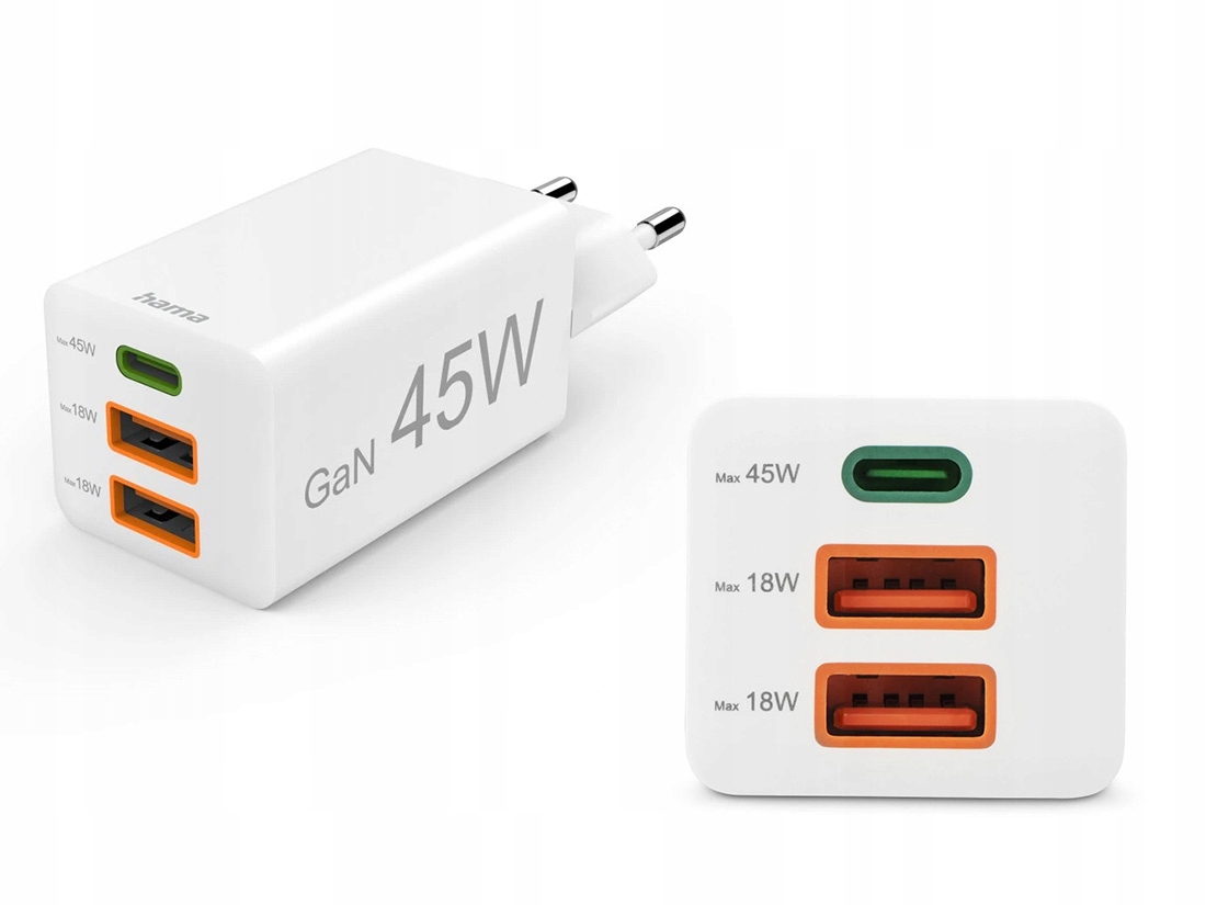 Adapteris Hama Greito Įkrovimo Adapteris, 45 W, 1x USB-C PD, 2x USB-A QC