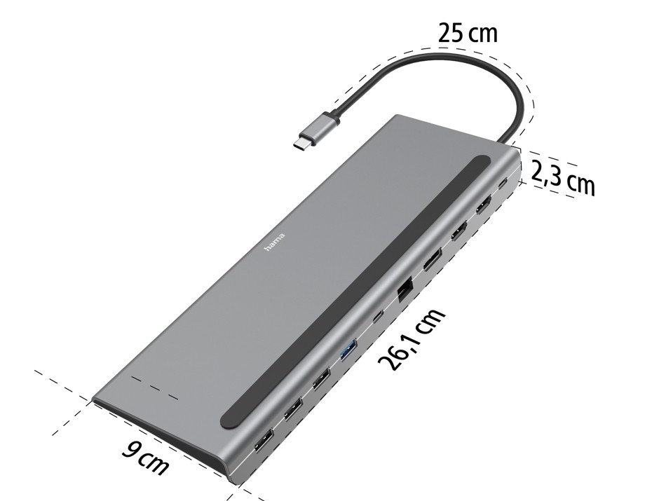 Adapteris hama connect2office pro, usb-c, 10 ports, gray - notebook dock