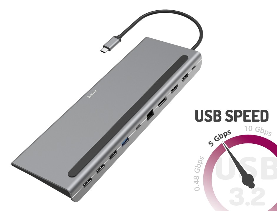 Adapteris hama connect2office pro, usb-c, 10 ports, gray - notebook dock