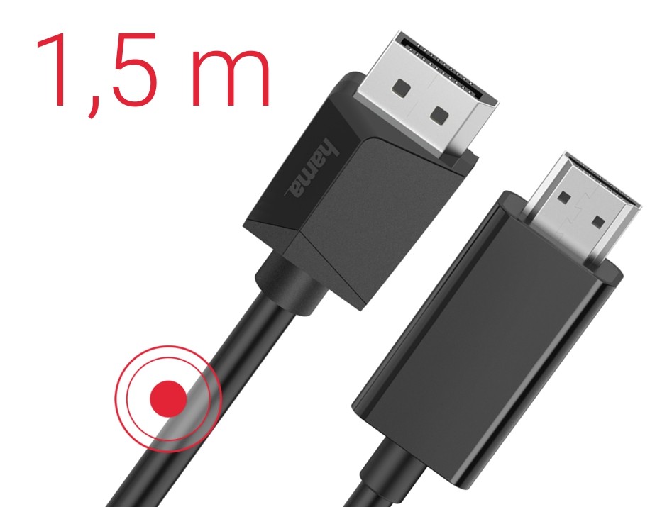 Tinklo laidas hama 002007120000, dp/hdmi, 1.5 m