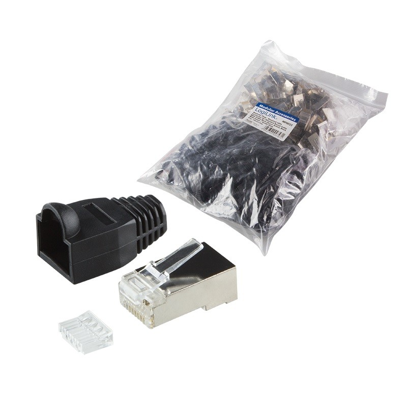 Logilink wtyki rj45 cat.6 100szt. ekranowane z osłoną, czarne-mp0022
