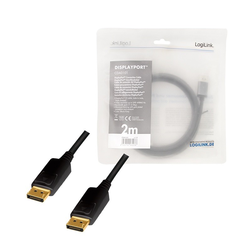 Hdmi Laidas Logilink „Displayport“ Kabelis, 4K / 60 Hz, Dp / M Iki Dp / M, Aliuminio, 2 M