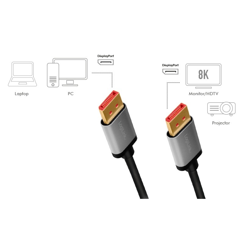 Hdmi laidas logilink displayport kabelis 8k / 60 hz, dp / m iki dp / m, alu. 1m
